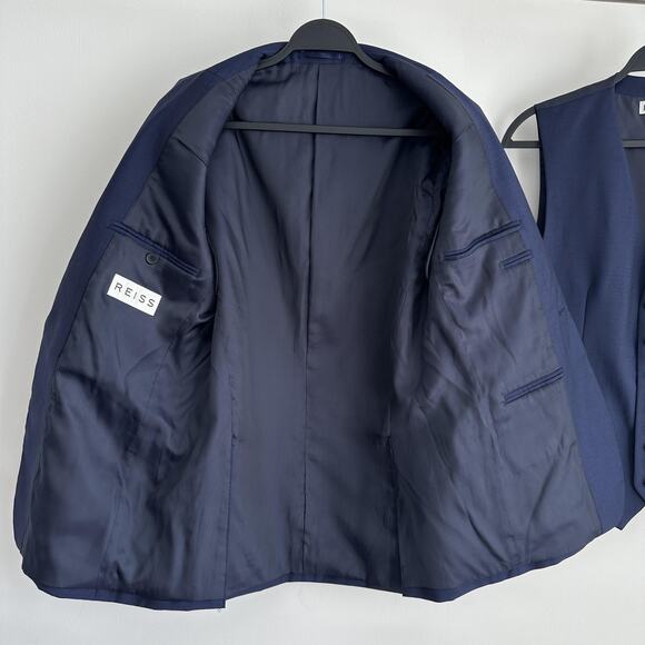 Reiss Suit Jacket Vest Set 2 Piece Mens 38 Navy Blue Duke Wool Mohair Formal - Picture 6 of 16